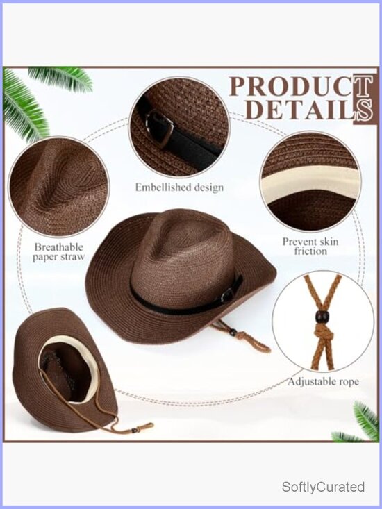 12 Straw Cowboy Hats Wide Brim Sun Hats Bulk main image 4